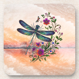 Farbige Natur Lebendige Libelle Florale Kunst Getränkeuntersetzer