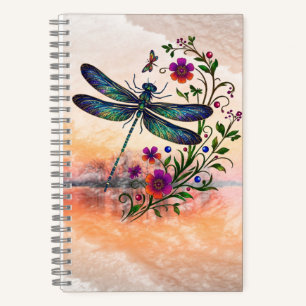 Farbige Natur Lebendige Libelle Florale Kunst Notizblock