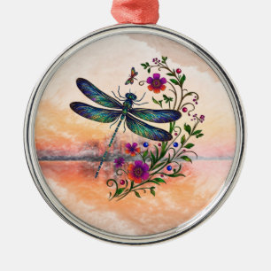 Farbige Natur Lebendige Libelle Florale Kunst Ornament Aus Metall