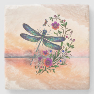 Farbige Natur Lebendige Libelle Florale Kunst Steinuntersetzer