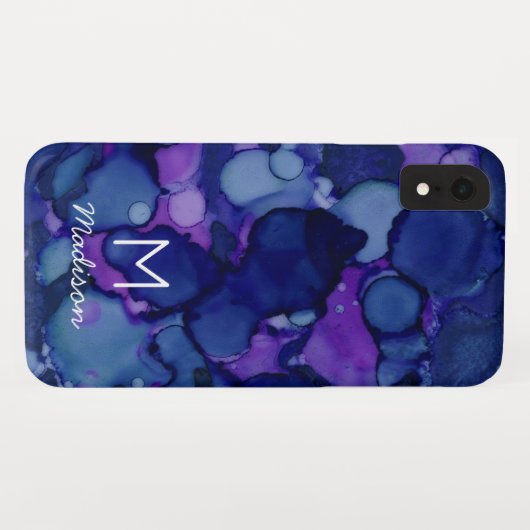 Farbige Navy Lila Alkoholtinte Textur Monogramm Case-Mate iPhone Hülle (Rückseite (Horizontal))