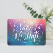 Farbige Nebula Typografie Save the Date Karte (Stehend Vorderseite)