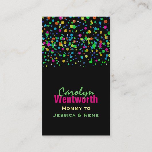 Farbige Neon Confetti Mommy Networking Card Telefonnummerkarte (Vorderseite)