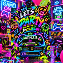 Farbige Neon-Graffiti-Gaming-Geburtstagsfeier
