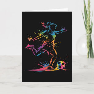 Farbige Neon-Mädchen-Fußball-Kunst-Splash-Sport-De Karte