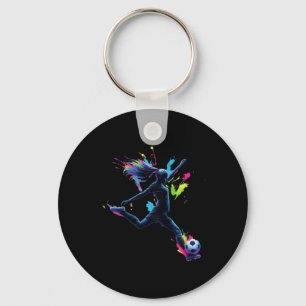 Farbige Neon-Mädchen-Fußball-Kunst-Splash-Sport-De Schlüsselanhänger