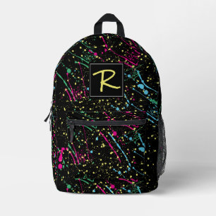 Farbige Neon Paint Spritzer Schwarz Bedruckter Rucksack