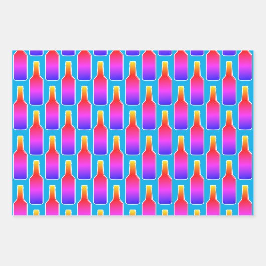 Farbige Neonfarbenbierflasche Silhouette Geschenkpapier Set (Vorderseite 3)