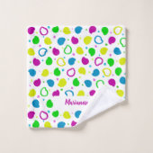 Farbige Neonpunkte und Formen Retromuster Badhandtuch Set (Waschlappen)