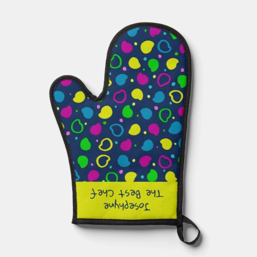 Farbige Neonpunkte und Formen Retromuster Ofenhandschuh (Vorderseite)