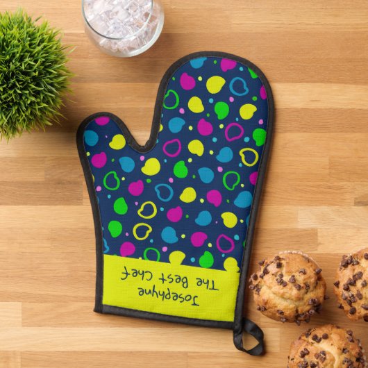 Farbige Neonpunkte und Formen Retromuster Ofenhandschuh (Oben unten)