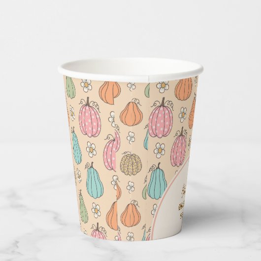 Farbige, neutrale Beige Pumpkin Pattern Baby Dusch Pappbecher (Rechts)