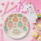 Farbige, neutrale Beige Pumpkin Pattern Baby Dusch Pappteller (Party)