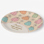 Farbige, neutrale Beige Pumpkin Pattern Baby Dusch Pappteller (Schrägansicht)