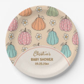 Farbige, neutrale Beige Pumpkin Pattern Baby Dusch Pappteller (Vorderseite)