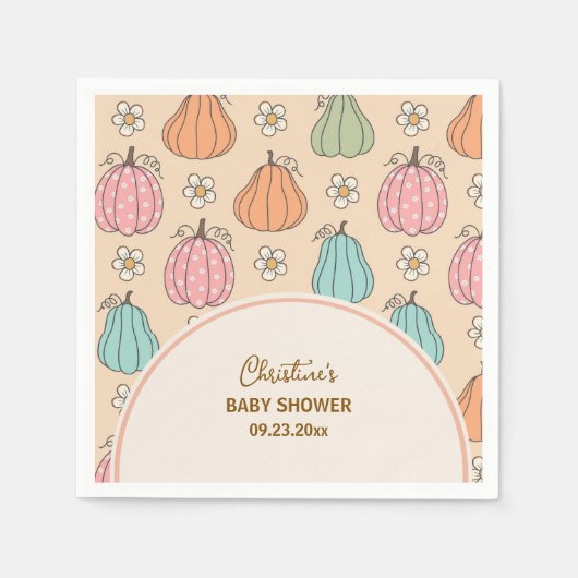 Farbige, neutrale Beige Pumpkin Pattern Baby Dusch Serviette (Vorderseite)