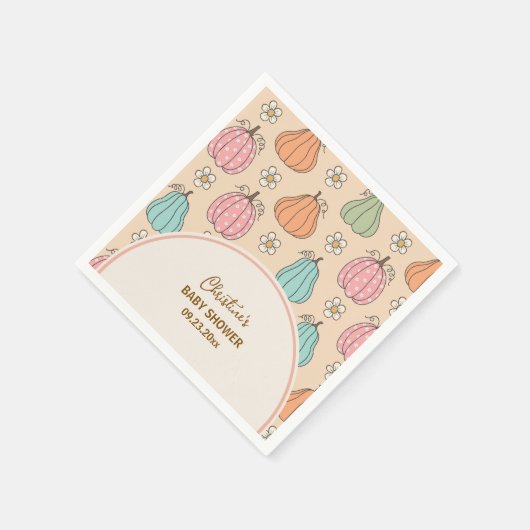 Farbige, neutrale Beige Pumpkin Pattern Baby Dusch Serviette (Ecke)