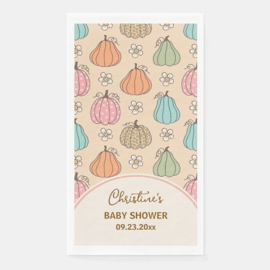 Farbige, neutrale Beige Pumpkin Pattern Baby Dusch Serviette (Vorderseite)