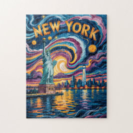Farbige New Yorker Skyline Retro Liberty Cityscape Puzzle