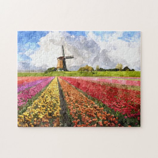Farbige niederländische Tulpen Blumenfelder Wasser Puzzle (Horizontal)