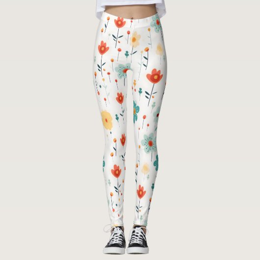 Farbige Niedliche Blume Muster Leggings (Vorderseite)