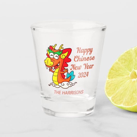 Farbige Niedliche Cartoon Dragon Chinesisch Neues  Schnapsglas (Vorderseite)