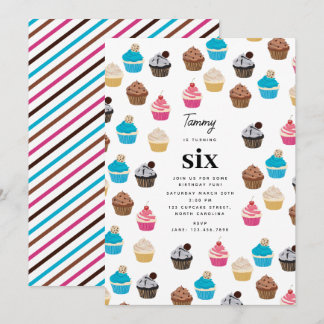 Farbige Niedliche Cupcakes Muster Kindergeburtstag Einladung