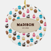 Farbige Niedliche Cupcakes Muster Monogramm Keramik Ornament (Hinten)