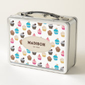 Farbige Niedliche Cupcakes Muster Monogramm Metall Brotdose (Rückseite)