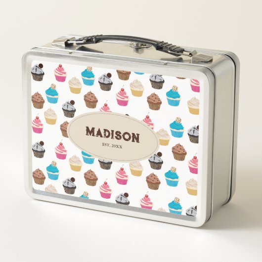 Farbige Niedliche Cupcakes Muster Monogramm Metall Brotdose (Rückseite)