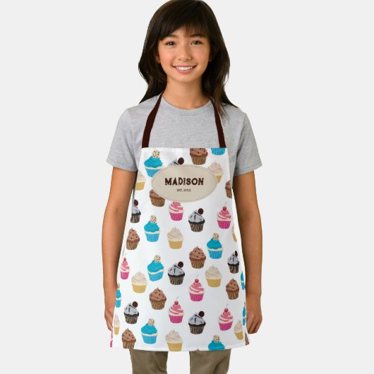 Farbige Niedliche Cupcakes Muster Monogramm Schürze (Insitu)