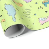 Farbige, niedliche Dinosaurier-Cartoon-Muster Geschenkpapier (Rolleneckpunkt)