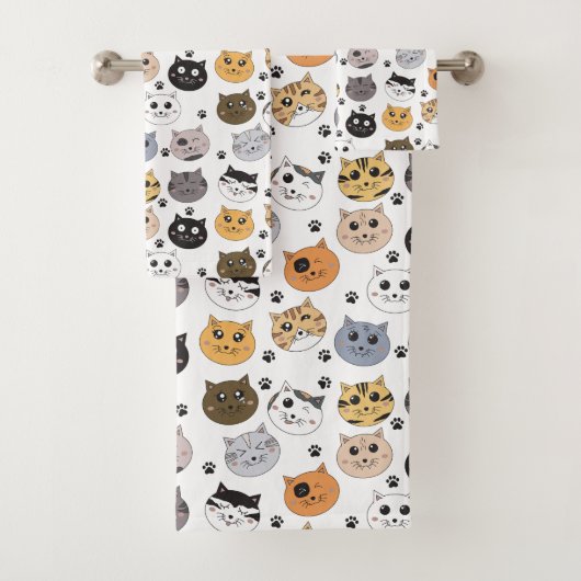 Farbige Niedliche Funny Cats & Paw Muster Badhandtuch Set (Insitu)