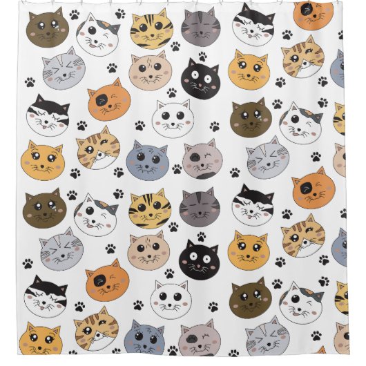 Farbige Niedliche Funny Cats & Paw Muster Duschvorhang (Vorderseite)