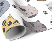 Farbige Niedliche Funny Cats & Paw Muster Geschenkpapier (Rolleneckpunkt)