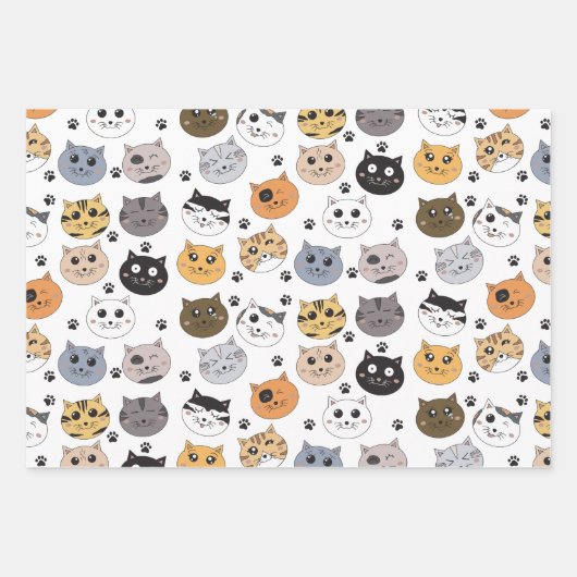 Farbige Niedliche Funny Cats & Paw Muster Geschenkpapier Set (Vorderseite 3)