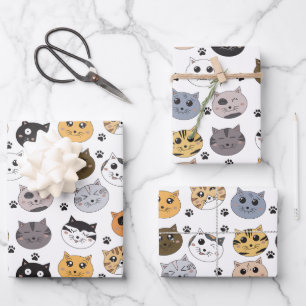 Farbige Niedliche Funny Cats & Paw Muster Geschenkpapier Set