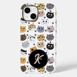Farbige Niedliche Funny Cats & Paw Muster Monogram Case-Mate iPhone 14 Hülle