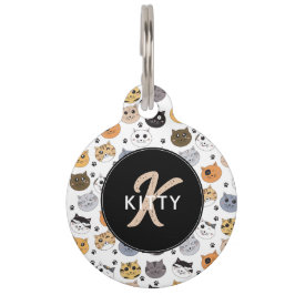 Farbige Niedliche Funny Cats & Paw Muster Monogram Haustiermarke