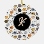Farbige Niedliche Funny Cats & Paw Muster Monogram Keramik Ornament (Vorne)