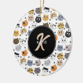 Farbige Niedliche Funny Cats & Paw Muster Monogram Keramik Ornament (Links)