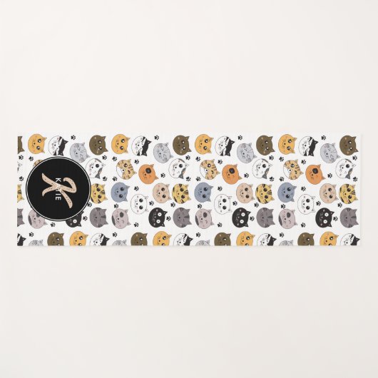 Farbige Niedliche Funny Cats & Paw Muster Monogram Yogamatte (Vorderseite (Horizontal))