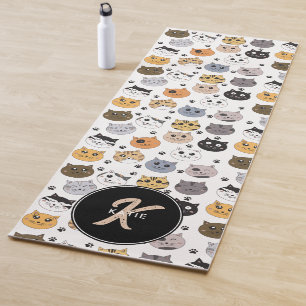 Farbige Niedliche Funny Cats & Paw Muster Monogram Yogamatte