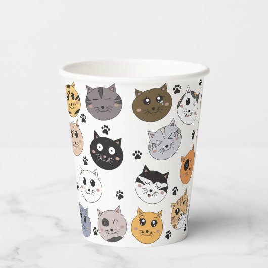 Farbige Niedliche Funny Cats & Paw Muster Pappbecher (Rückseite)