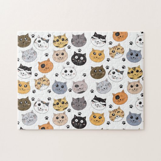 Farbige Niedliche Funny Cats & Paw Muster Puzzle (Horizontal)
