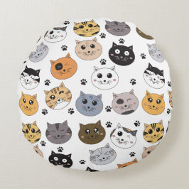 Farbige Niedliche Funny Cats & Paw Muster Rundes Kissen