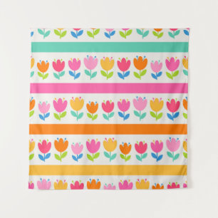 Farbige, niedliche, handgezogene Tulpen nahtloses Wandteppich