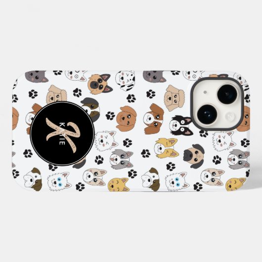 Farbige Niedliche Hunde und Dog Paw Monogramm Case-Mate iPhone Hülle (Rückseite (Horizontal))