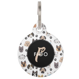 Farbige Niedliche Hunde und Dog Paw Monogramm Haustiermarke