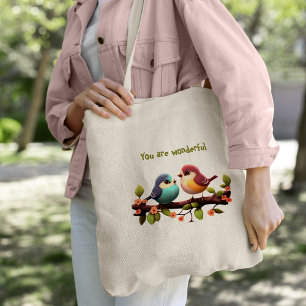 Farbige niedliche Vögel Cartoon Tote Beutel Tragetasche